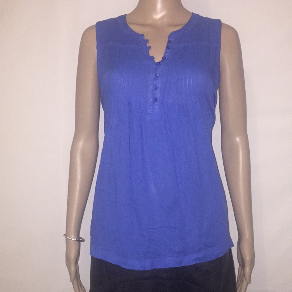 Lucky Brand blue button down sleeveless top Sz S